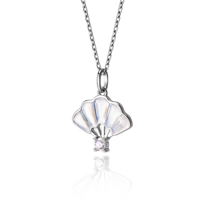 Floral Fan Necklace Silver with white Mother of Pearl
