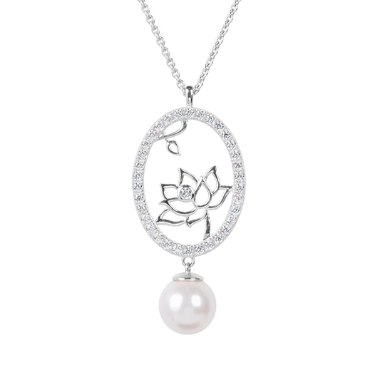Lotus Fairies Oval Necklace Silver