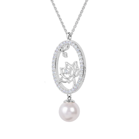 Lotus Fairies Oval Necklace Silver