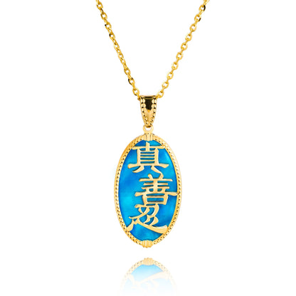 Zhen Shan Ren Words Pendant 14kt with blue MOP