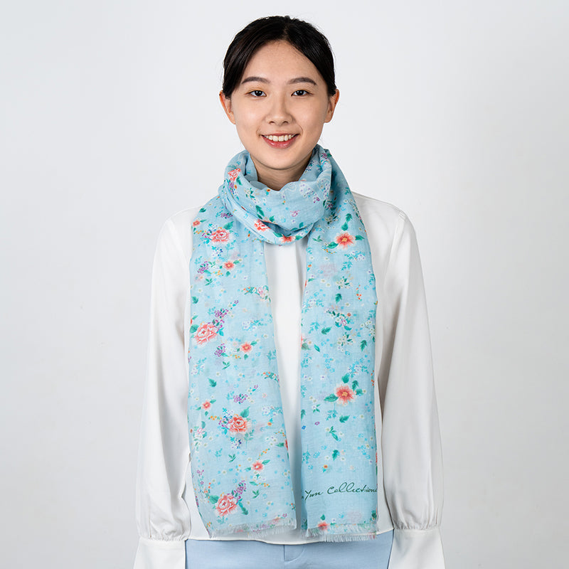 Celestial Flowers Long Scarf - Blue