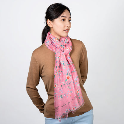 Celestial Flowers Long Scarf - Pink