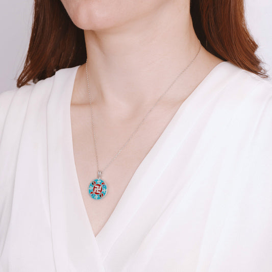 Falun Enamel Teal Pendant Silver 20mm