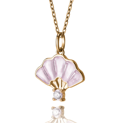 Floral Fan Necklace Gold with pink Mother of Pearl