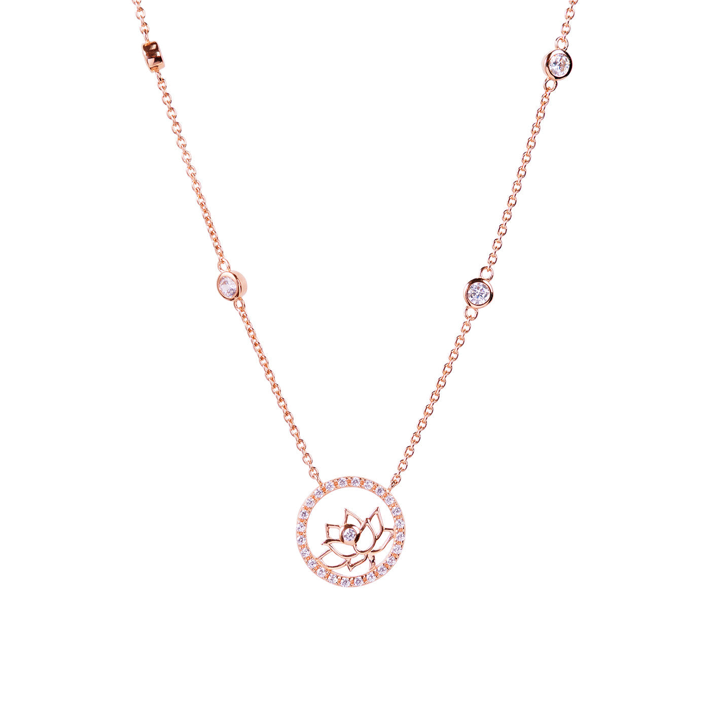 Lotus Fairies Necklace 17in Rose Gold