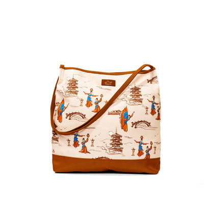 Lantern Grace Tote Bag Beige Front View | Shen Yun Collections