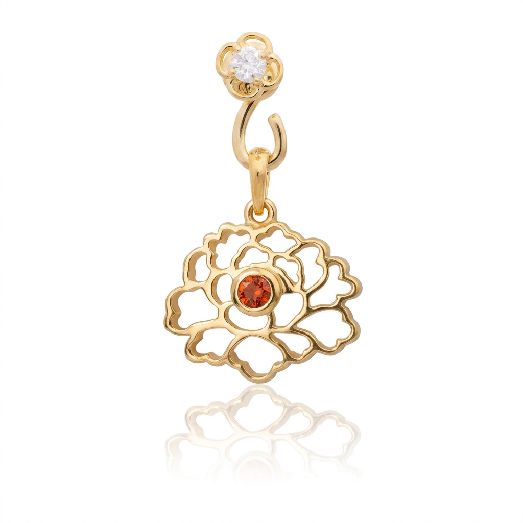 Tang Flower Charm - Gold Orange