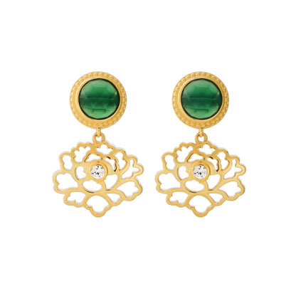 Majestic Tang Peony Earrings Gold Vermeil with Orange Carnelian