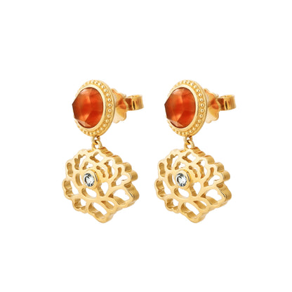 Majestic Tang Peony Earrings Gold Vermeil with Orange Carnelian