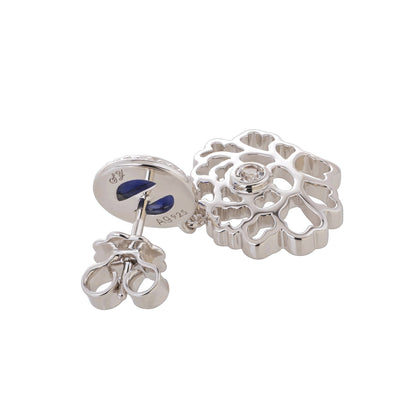 Majestic Tang Peony Earrings Silver with Lapis