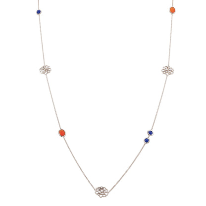 Majestic Tang Peony Long Necklace Silver