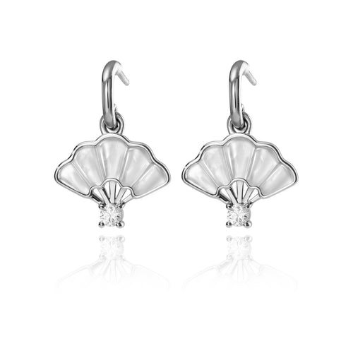 Floral Fan Dangle Earrings Silver with white Mother of Pearl