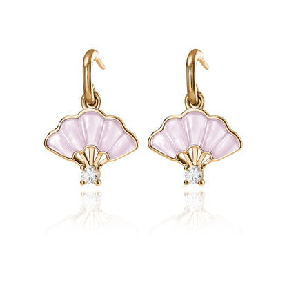 Floral Fan Dangle Earrings Gold with pink Mother of Pearl