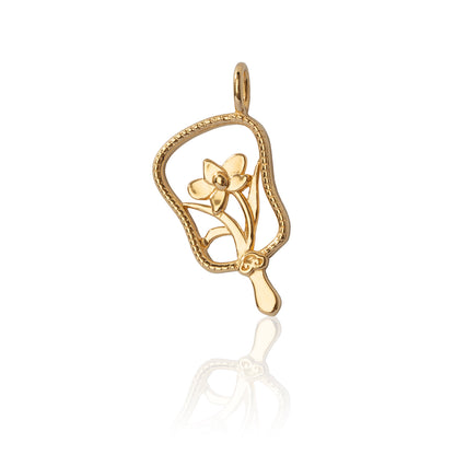Orchid Hand Fan Charm - Gold