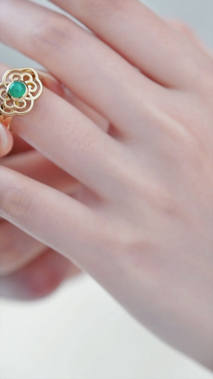 Blissful Ruyi Ring with Green Agate size 6/7
