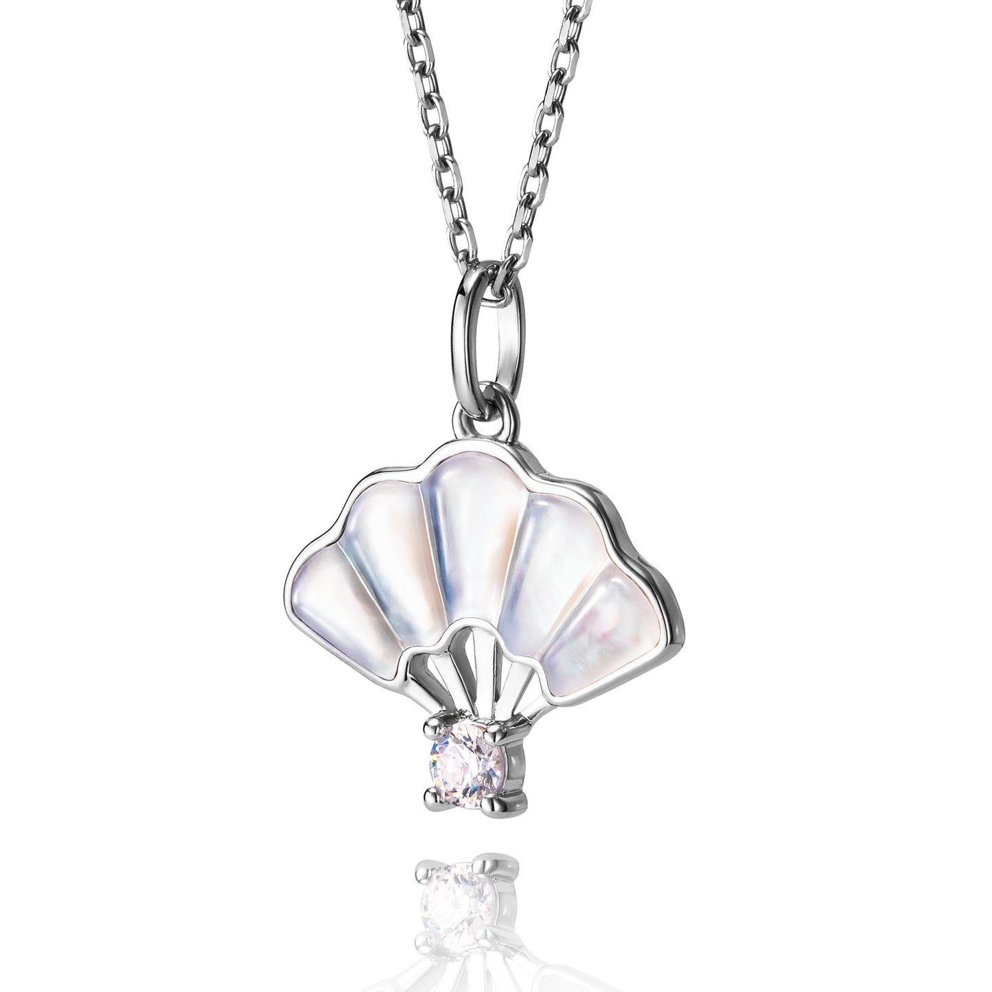 Floral Fan Necklace Silver with white Mother of Pearl